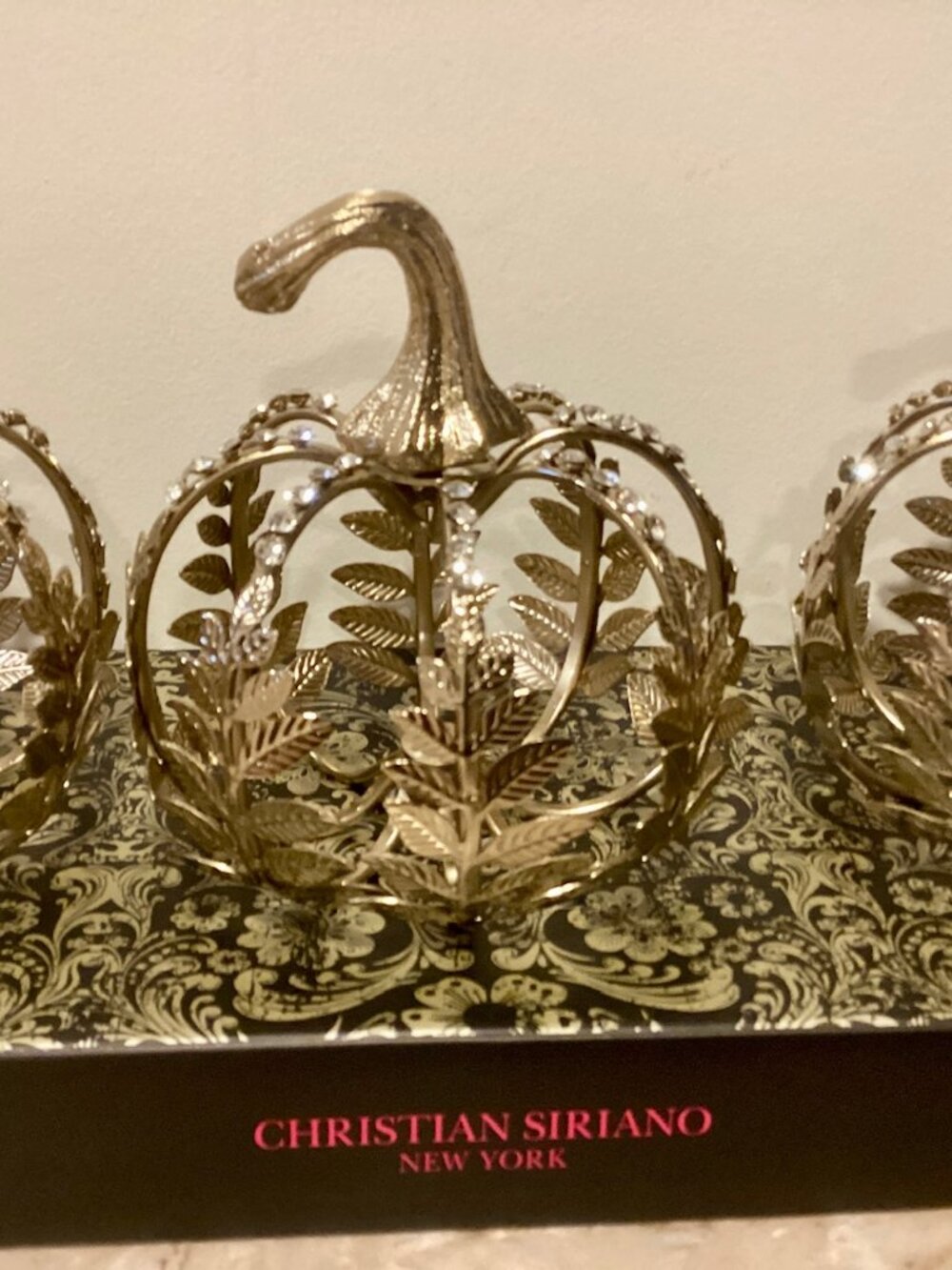 Christian Siriano 3 Pack Fall Rhinestone Metal Pumpkins Set New